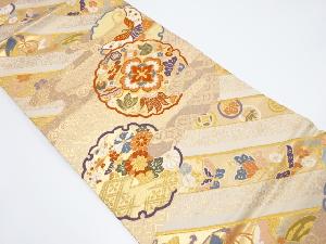 雪輪に蝶・花・宝尽くし模様織り出し袋帯